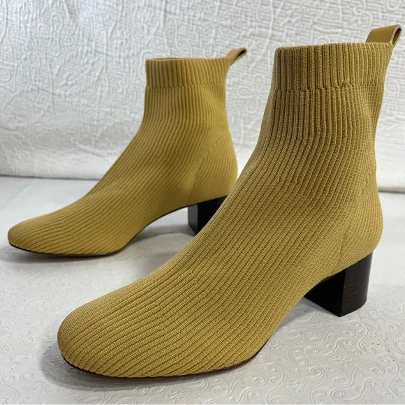 Everlane The Glove Boot Size 7 Yellow Ankle Ribbed Fabric Uppers 2 in Block Heel - Picture 1 of 16